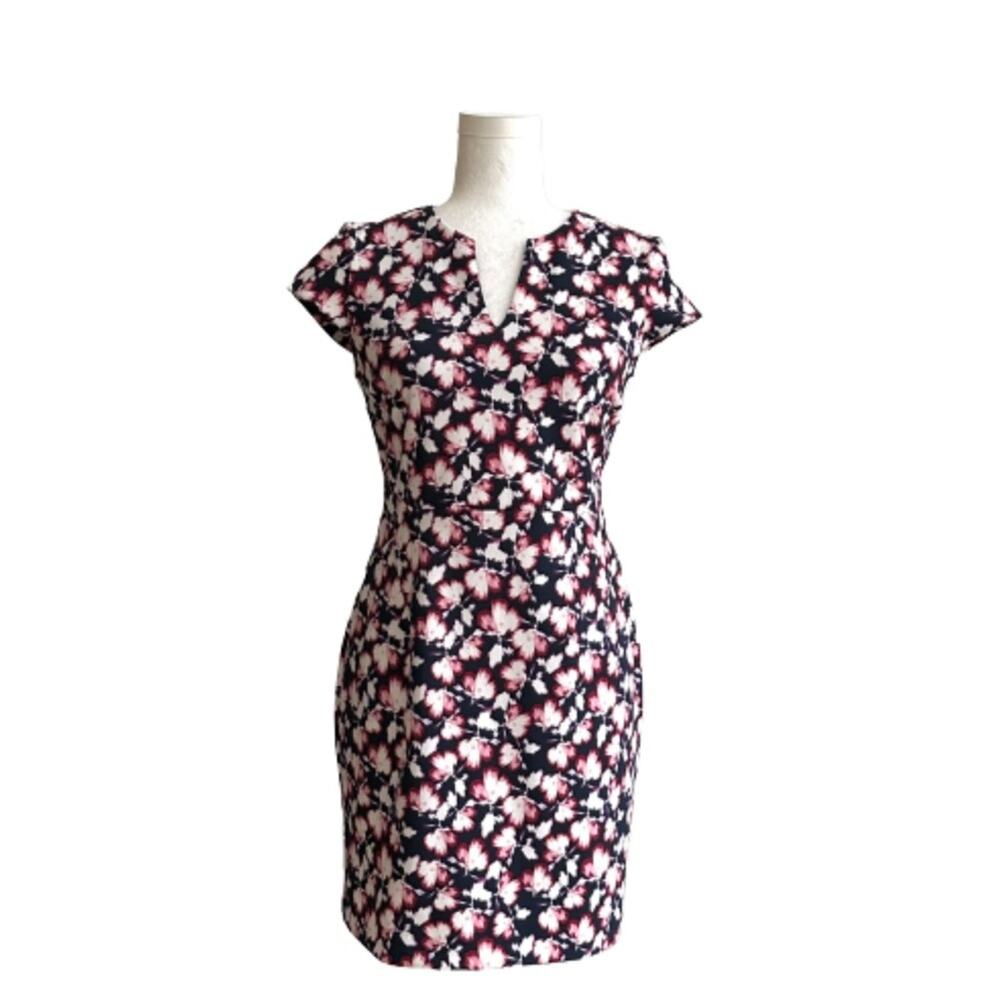 Banana Republic Dress Navy Pink White Floral Cap Sleeve Sheath Size 0 Petite NEW